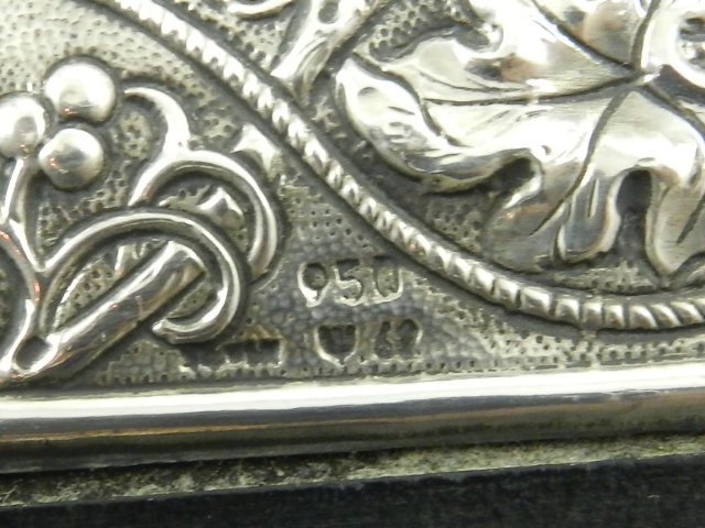 A Cretan hallmarked 950 silver mounted icon, decorated fruit of the vine reserves, set in an - Image 2 of 2