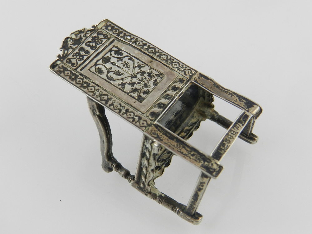 An unusual Edwardian miniature silver wainscot elbow chair, in the 17th century style, hallmarked - Image 3 of 3