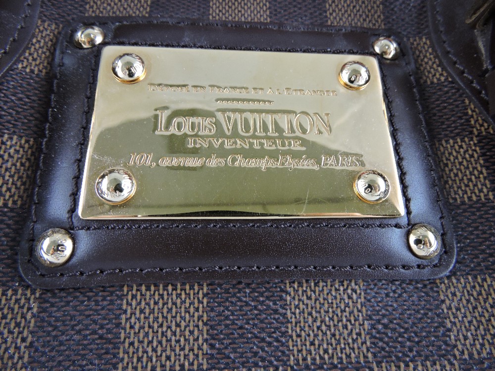 Louis Vuitton handbag, in monogrammed chequer cloth with brown leather fittings and brass brand - Image 2 of 2