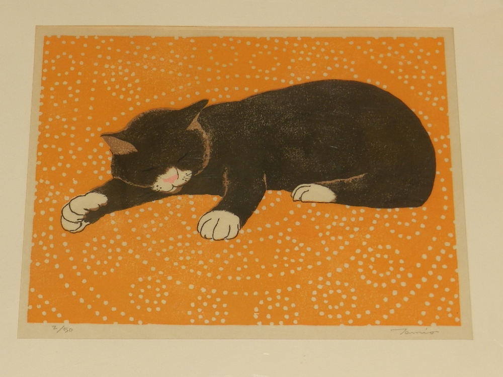 Tamio Utagawa (Contemporary Japanese School), 'Sleeping Cat', signed lower right in pencil,