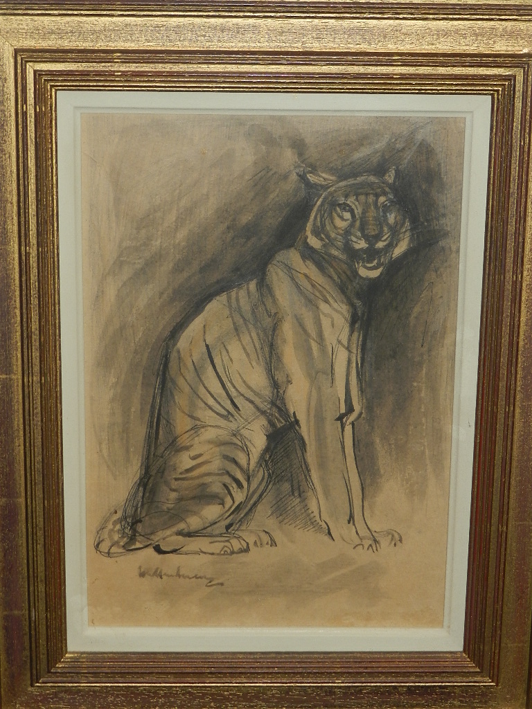 Elsie Henderson (British, 1880-1967), 'Snarling Tiger', signed lower left, gallery label to verso,
