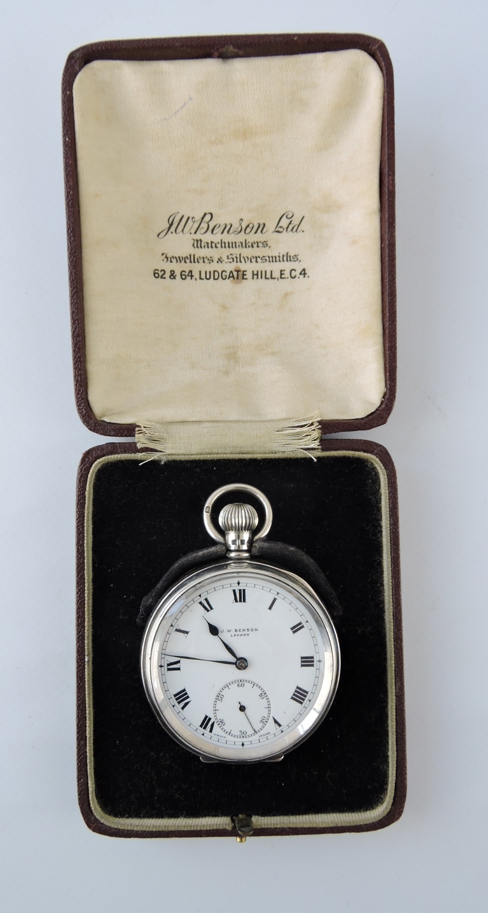 A silver-cased pocket watch, by Benson, the case hallmarked for London 1935, the white dial set