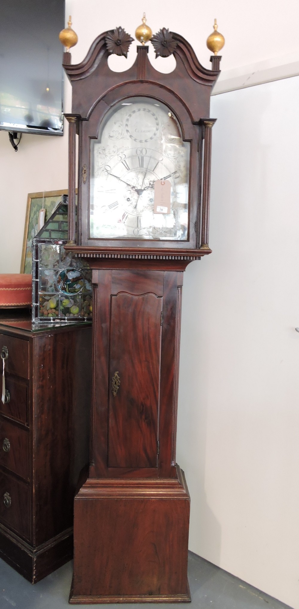 A George III mahogany eight-day longcase clock by Alex Picken, Glasgow, with swan neck hood over