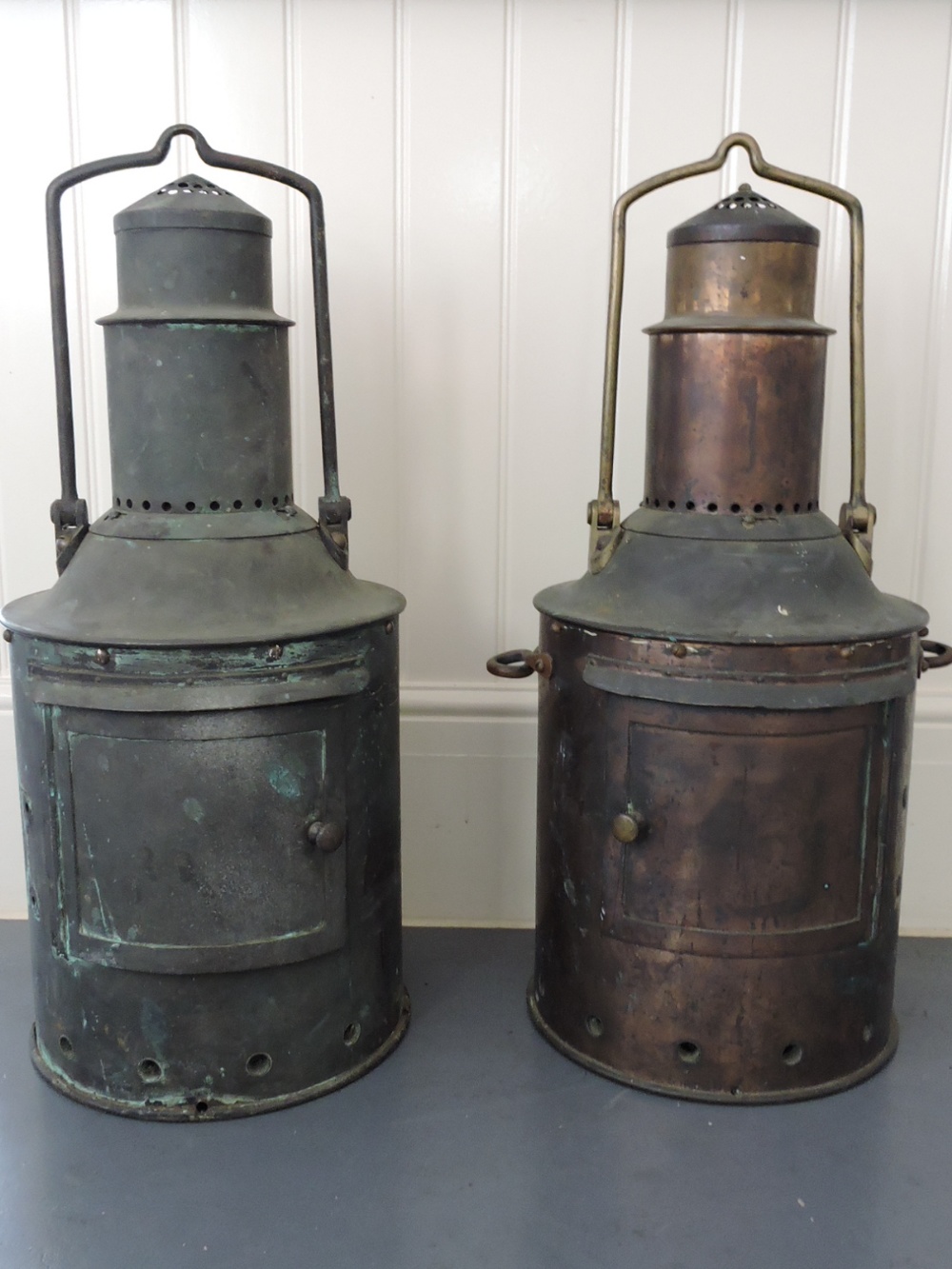 A pair of early 20th Century copper and brass ships lanterns by Chance Brothers, Lighthouse Works,