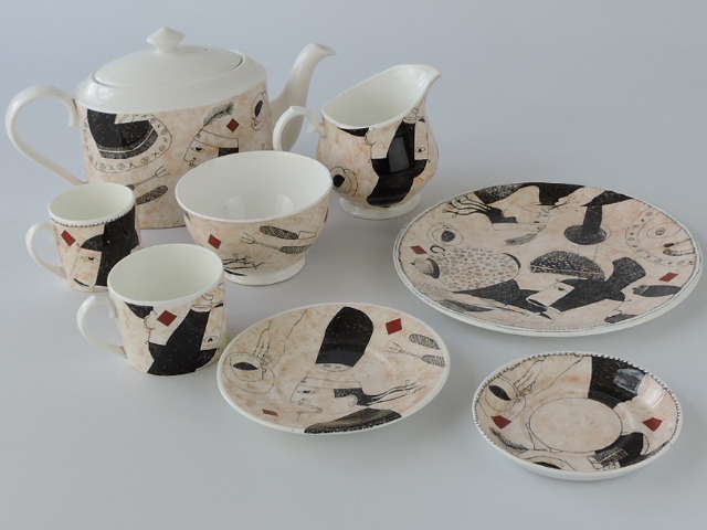 A tea and coffee service of six place settings designed by Daniel Wright, including two teapots,