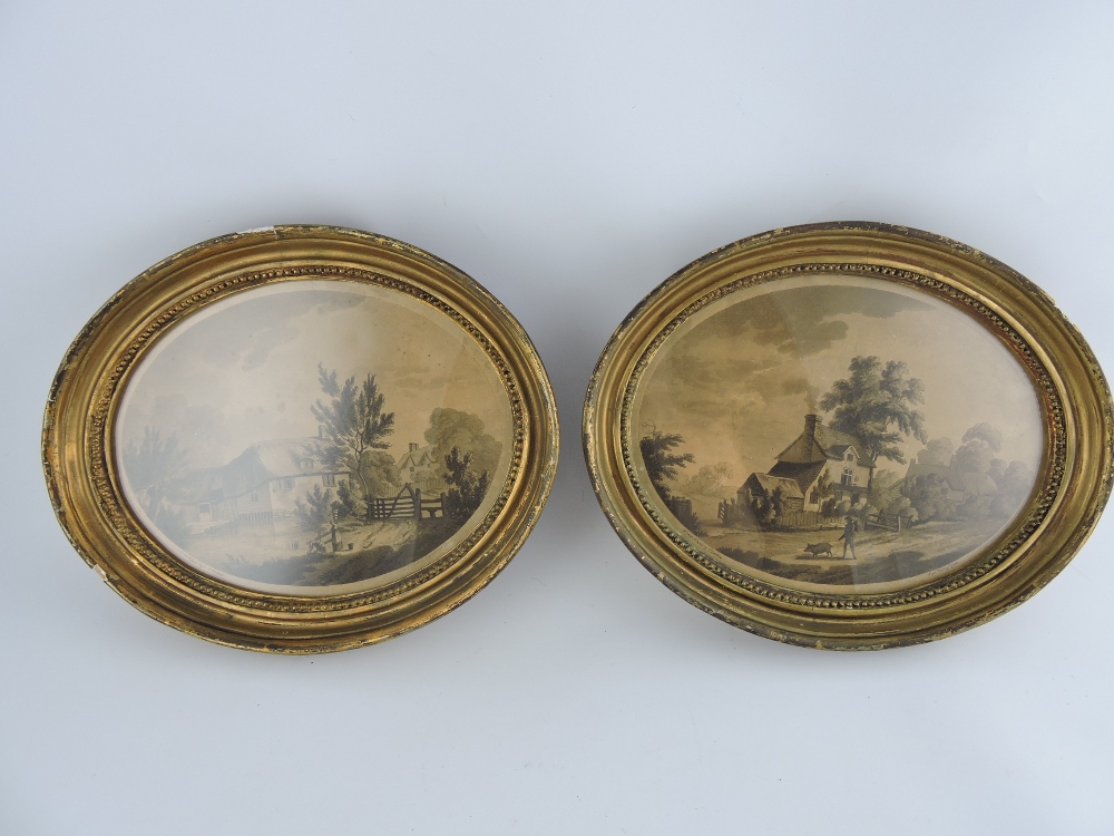 After Francis Jukes, pair of oval aquatints by Charles Tomkins depicting pastoral scenes with