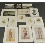 Five 18th century style botanical coloured prints, together with a small quantity of assorted prints