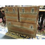 A vintage style studded wood bound tan leather trunk with black cloth interior, W. 100cm, together