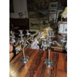 A pair of Victorian style silvered metal five-branch candleabra, H. 40cm.