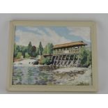 Martin Davison, Shepperton Weir, oil in board, signed lower right, 25cm x 33cm.