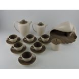 A Poole Pottery Twin-Tone tea service for six place settings; in Sepia & Mushroom colourway,