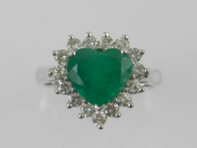 A white metal, emerald, and diamond set - Image 3 of 3