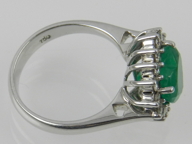 A white metal, emerald, and diamond set - Image 2 of 3