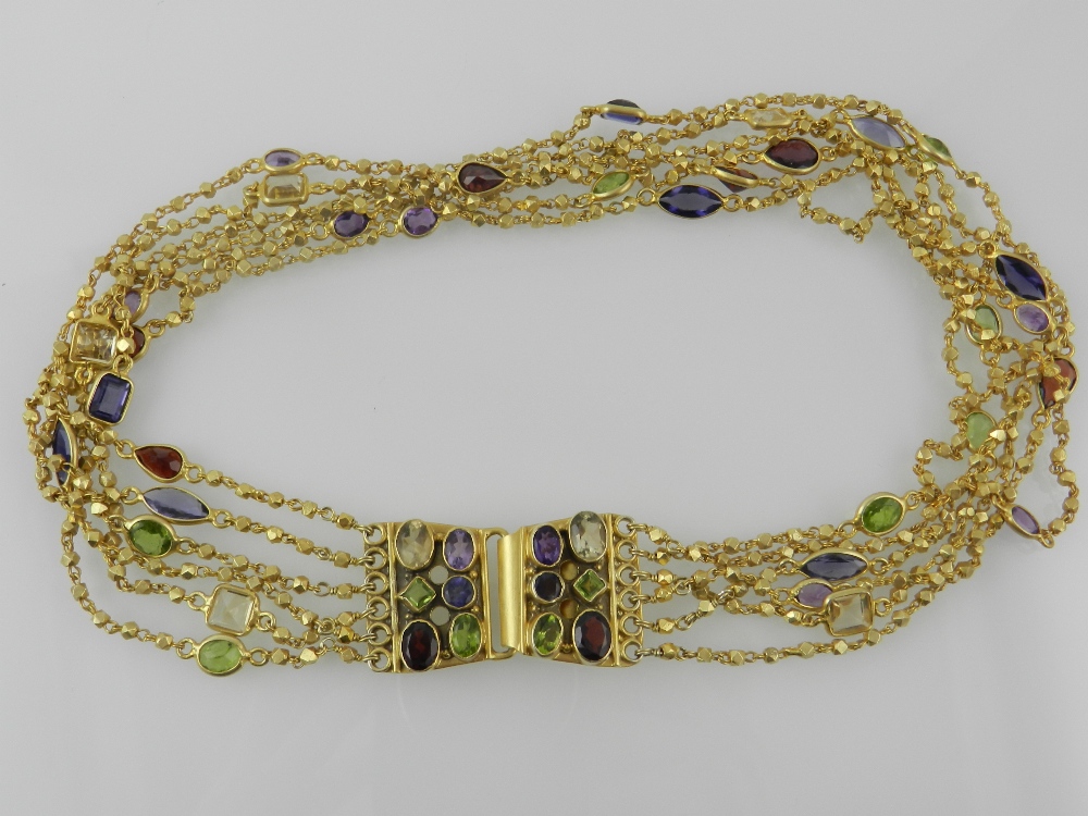 A silver gilt multi-chain necklace set w