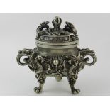 A Chinese white metal incense burner, de