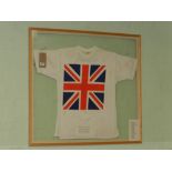 A framed and glazed Union flag t-shirt,