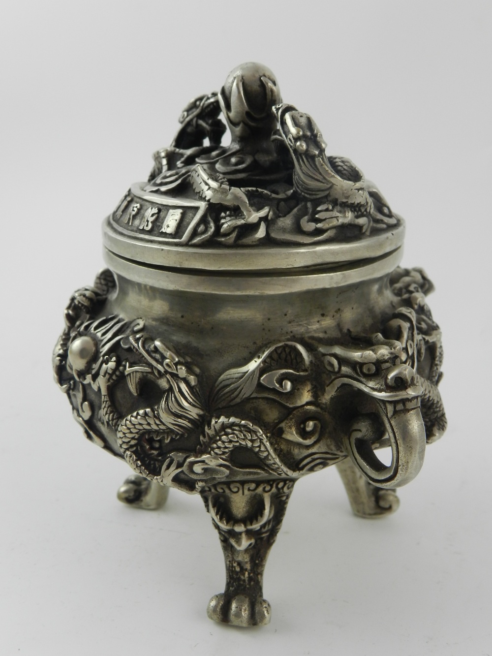 A Chinese white metal incense burner, de - Image 2 of 3