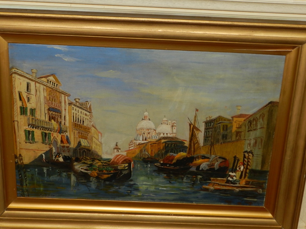 20th century Italian school, canal study of Venice with the Santa Maria della Salute basilica in the