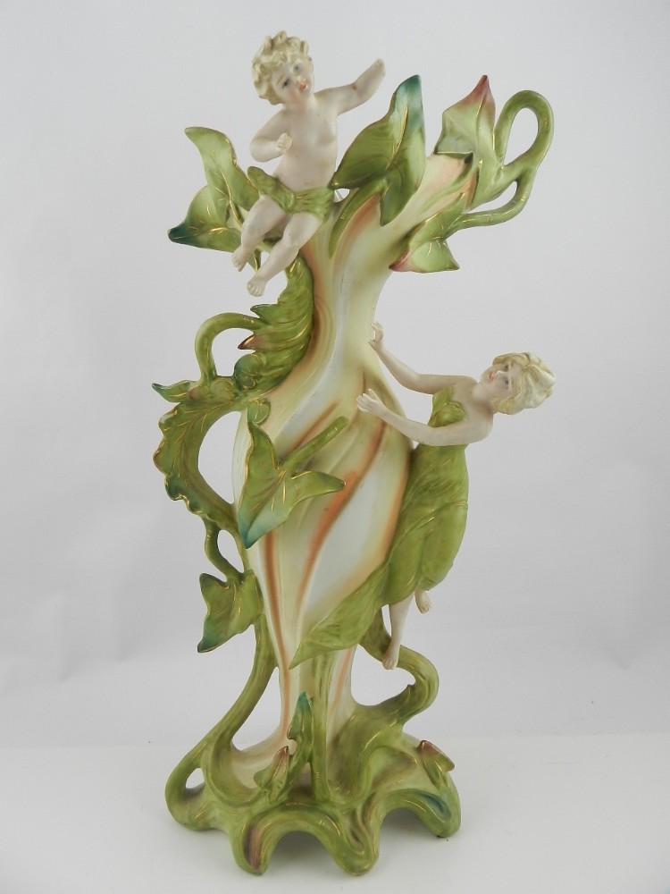 A late 19th century Continental hard paste porcelain vase in the Art Nouveau amphora style,