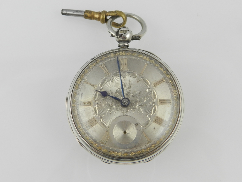 M.G. Collingwood, Middlesborough. A mid-Victorian silver pocket watch having engine-turned Roman