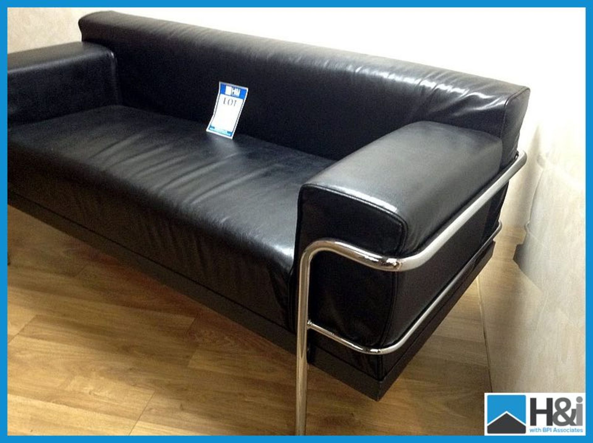 Stockholm style large Black 2 seater Leather modern settee with chrome surrounding frame and - Image 2 of 2