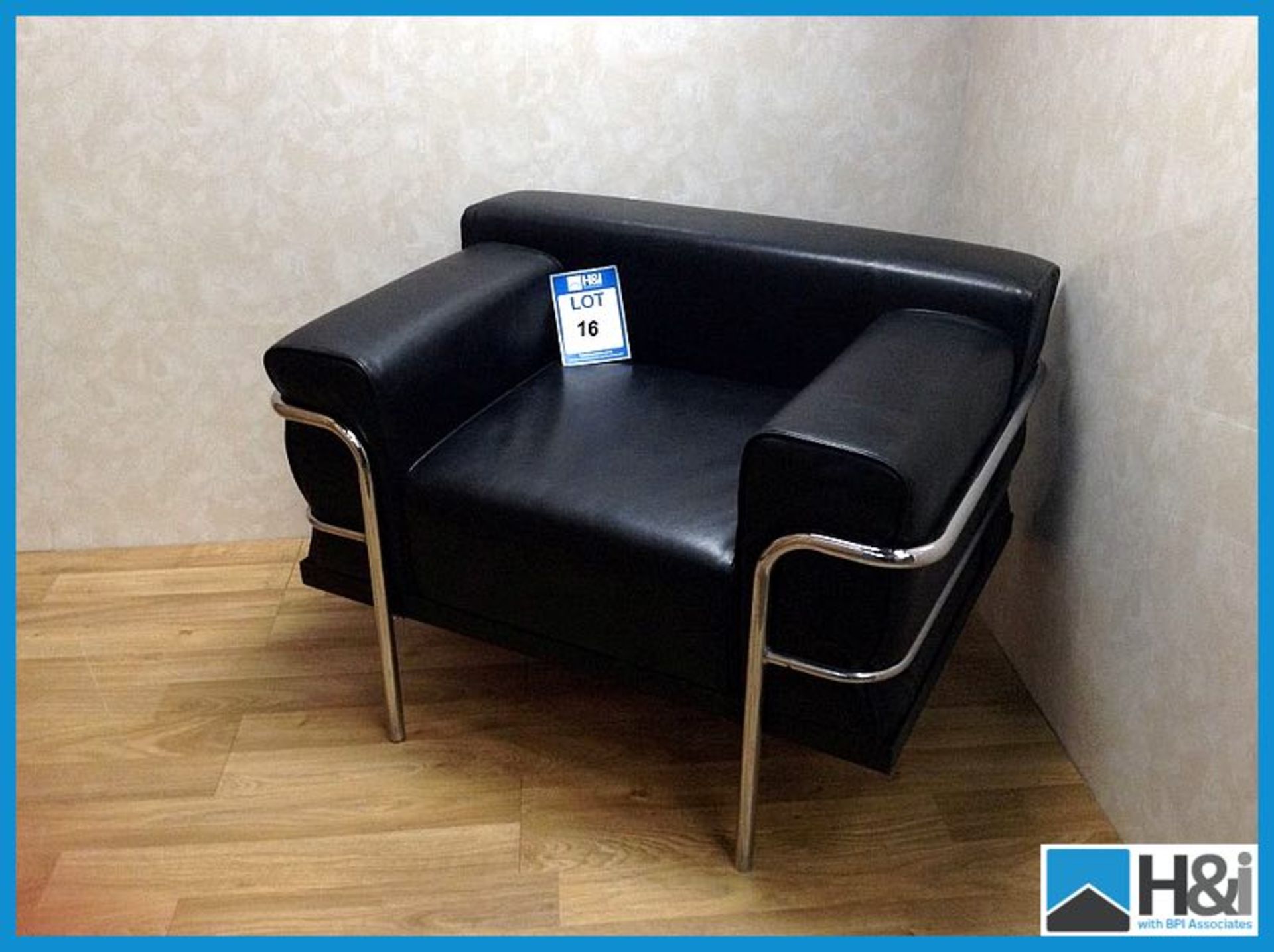 Stockholm style large Black single seater in Leather with chrome surrounding frame and  legs. L15