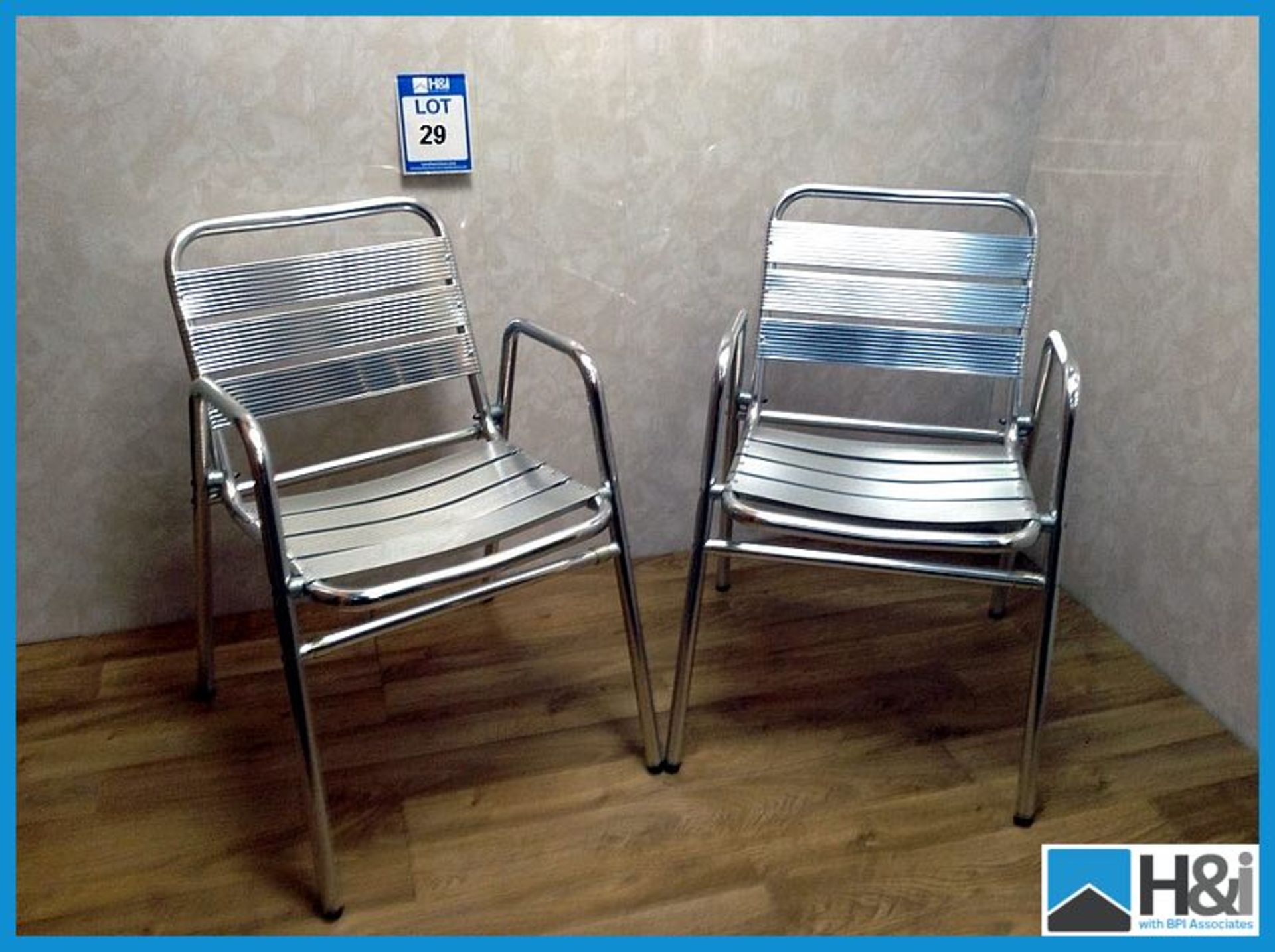 2 x Silver Bistro chairs - 17 Appraisal: Good Serial No: NA Location: Identihire, Unit 1, Church