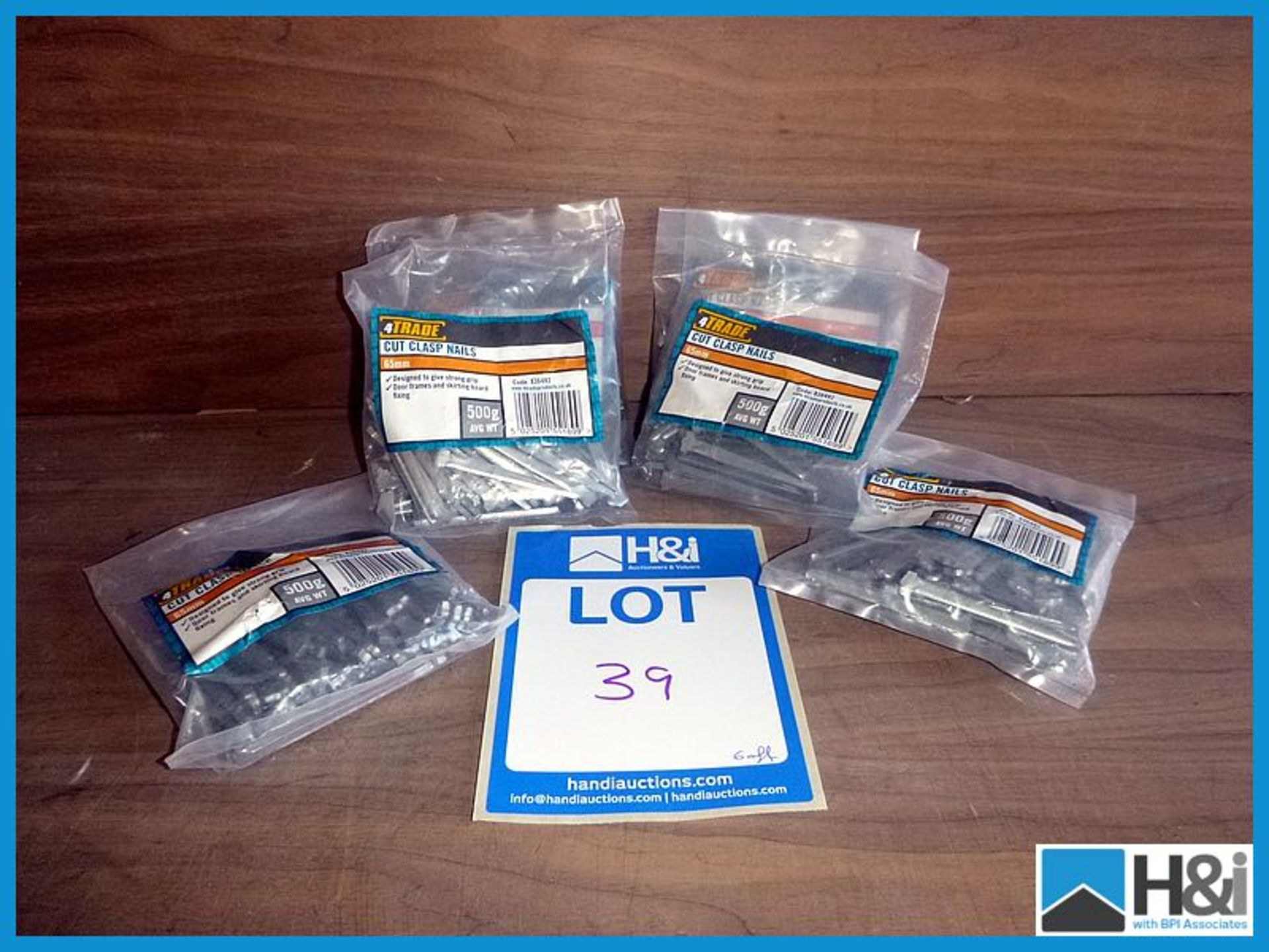 6 off - 4trade 65mm cutclasp nails, 50g, unused and bagged Appraisal: Good Serial No: NA Location: