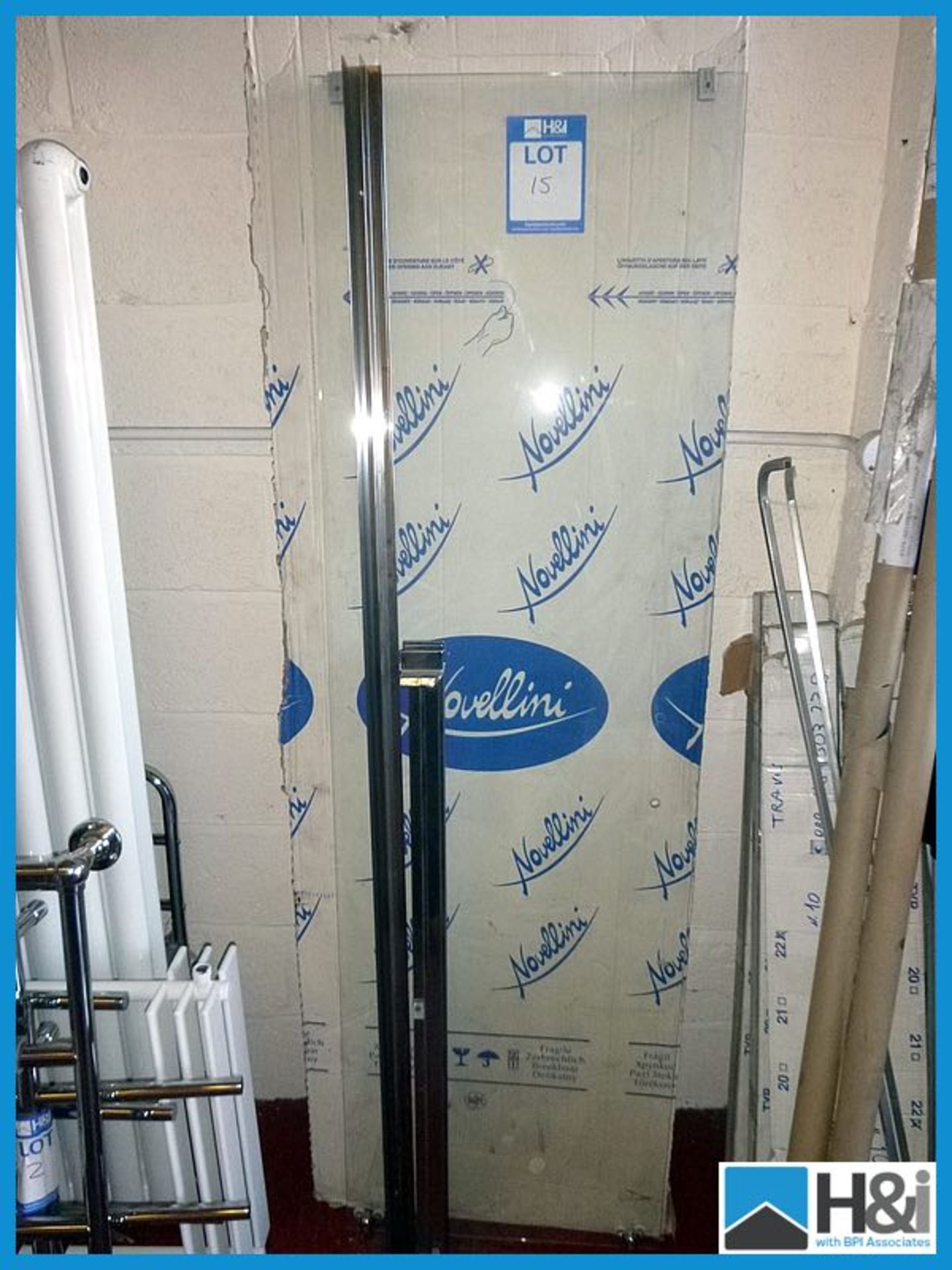 Novelline sliding shower door, chrome, unused and boxed Appraisal: Good Serial No: NA Location: H&