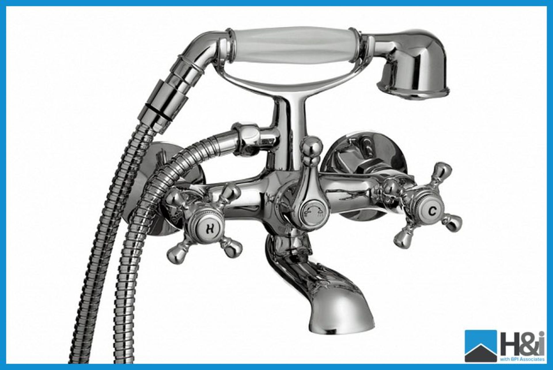Stunning Traditional Lecico New Hamilton Deck Mounted Chrome Bath Shower Mixer. Stock Picture