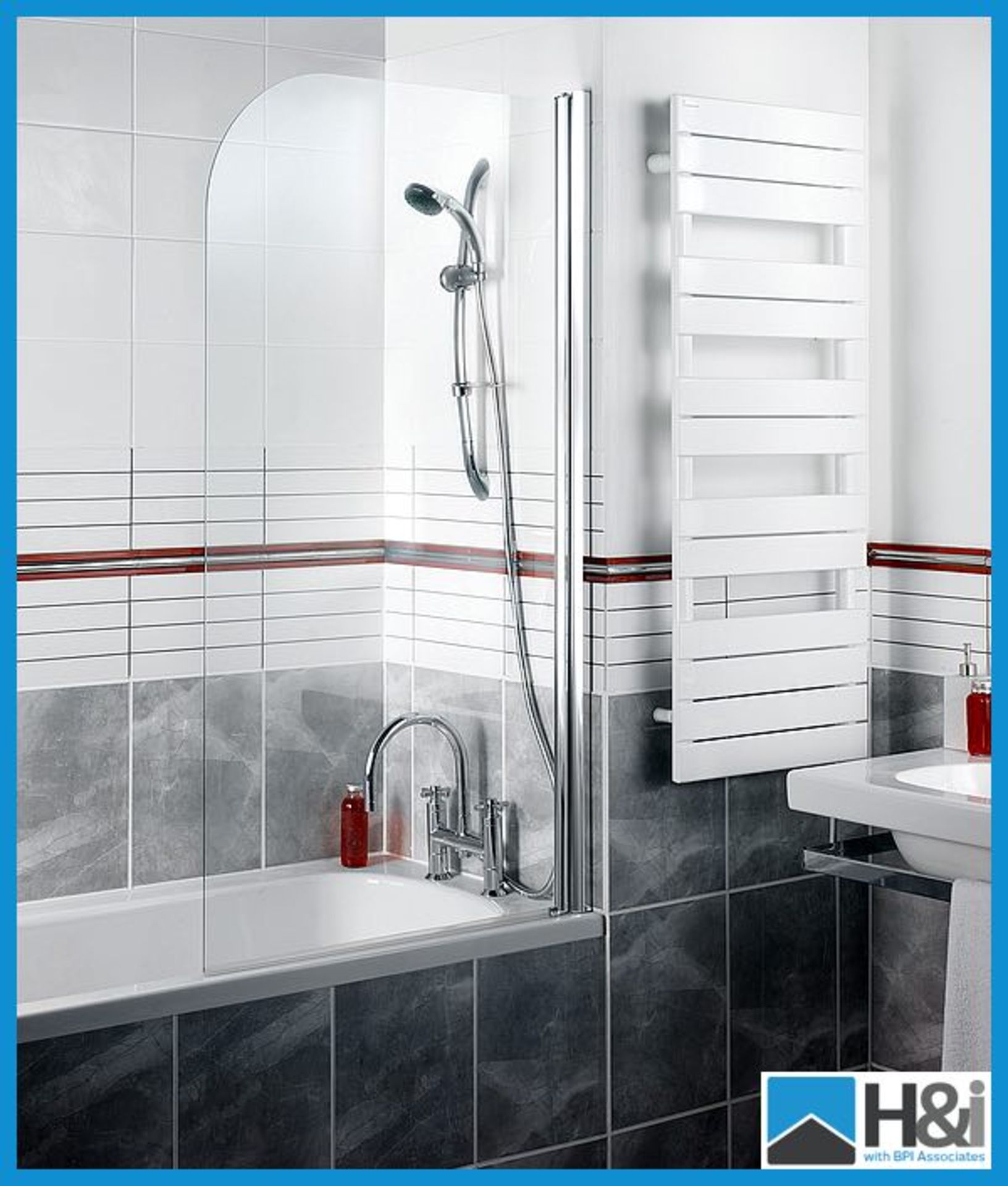 Manhattan Radius Single Panel Bathscreen. White Frame. 900mm x 1500mm. Typical RRP 219 Appraisal: