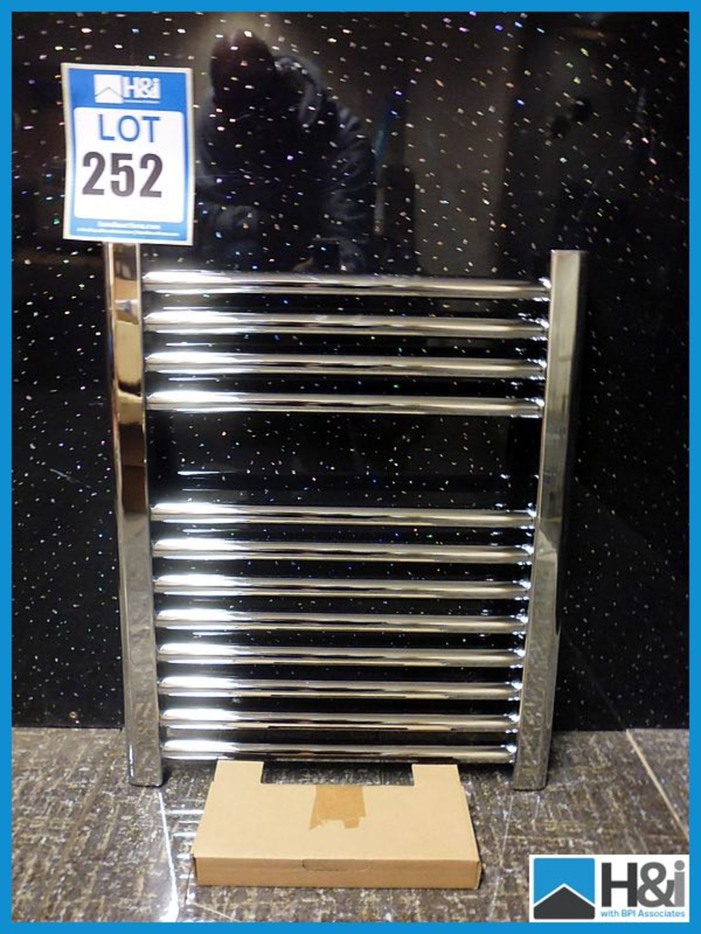 Designer Flat Chrome Towel Warmer/Radiator. Approx 560mm x 460mm. Typical RRP 79 Appraisal: Good