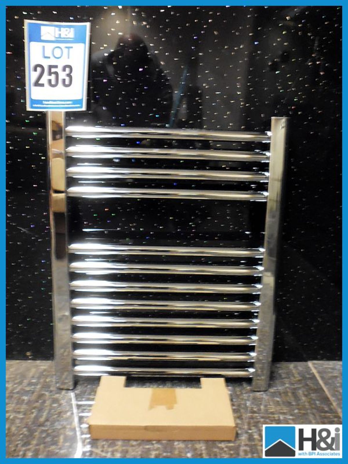 Designer Flat Chrome Towel Warmer/Radiator. Approx 560mm x 460mm. Typical RRP 79 Appraisal: Good