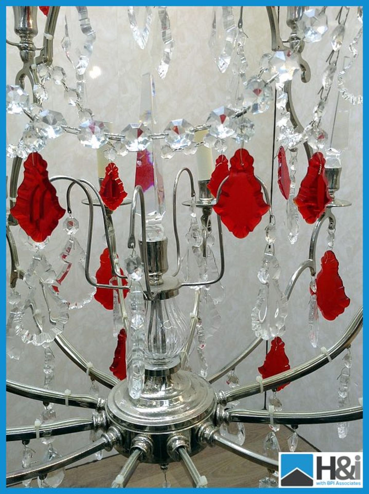 CRY408 8 light Chandelier in Nickel framework with Clear & Red small medium and large Crystal - Image 5 of 6