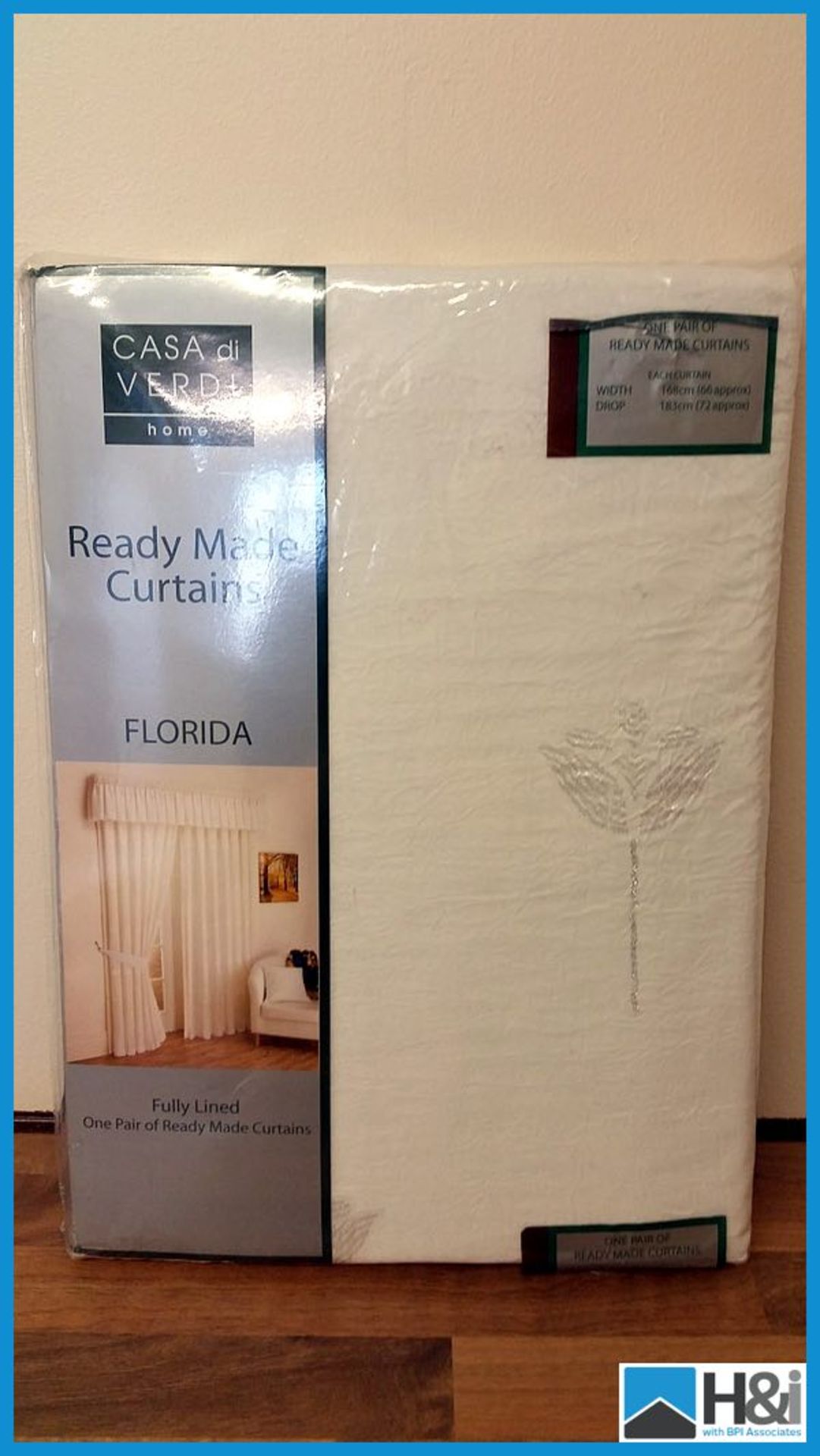 Casa di verdi Miami White Lined Curtains 46x90 x 1 pair 46x54 x 2 pairs Appraisal: Good Serial No: