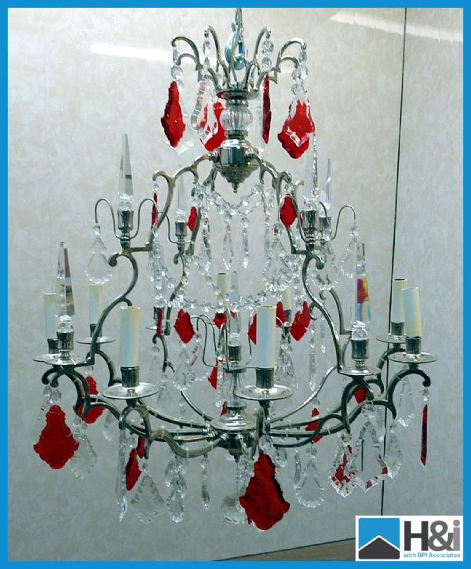 CRY408 8 light Chandelier in Nickel framework with Clear & Red small medium and large Crystal - Image 2 of 6