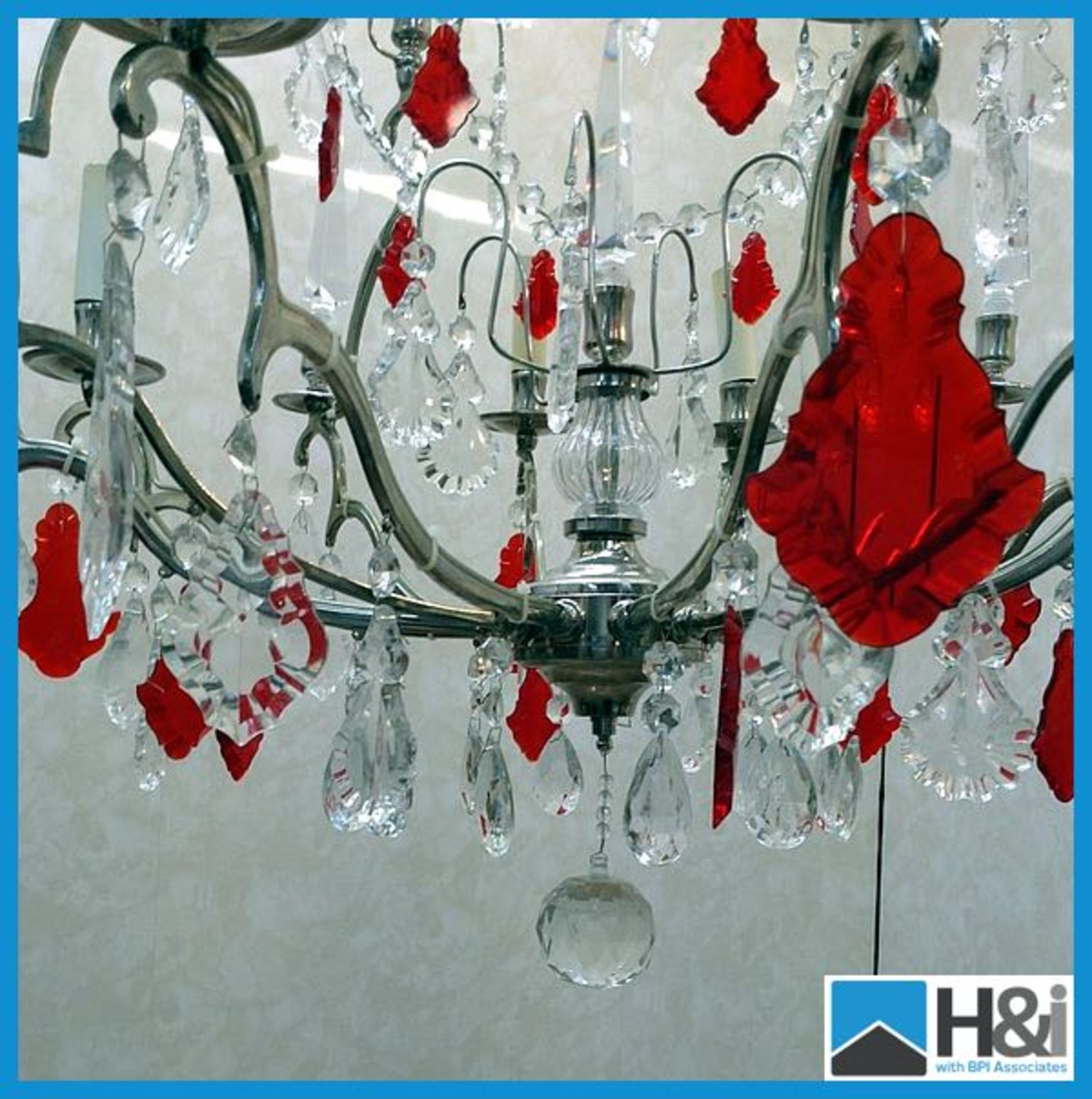 CRY408 8 light Chandelier in Nickel framework with Clear & Red small medium and large Crystal - Image 4 of 6