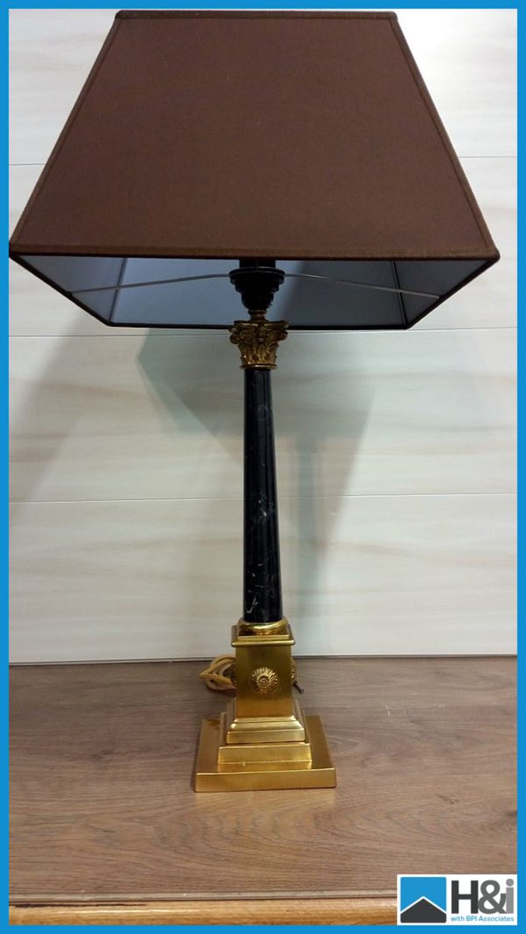 TL200 Square based table lamp with Italian Brazilian Black Marble 143mm Gold Base H540mm Not