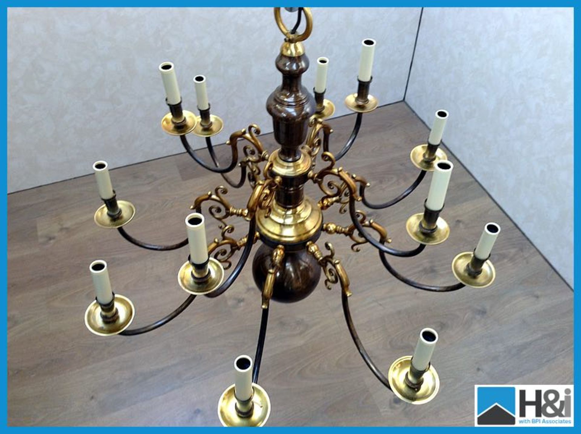 CH108 Bronze and French Gold 12 Light Ceiling Light W900mm H770mm. Bell and Chain extension 1100mm