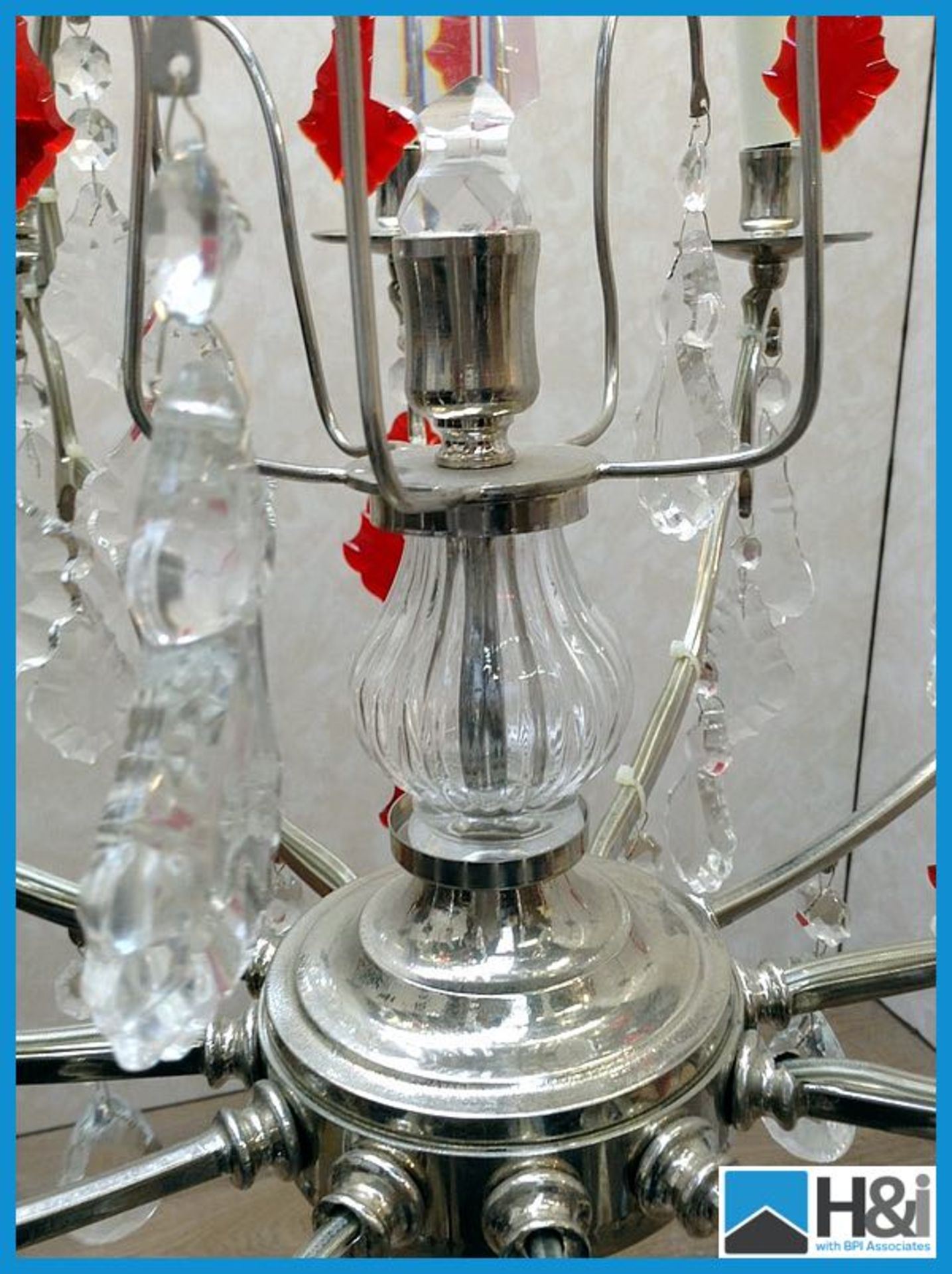 CRY408 8 light Chandelier in Nickel framework with Clear & Red small medium and large Crystal - Image 6 of 6