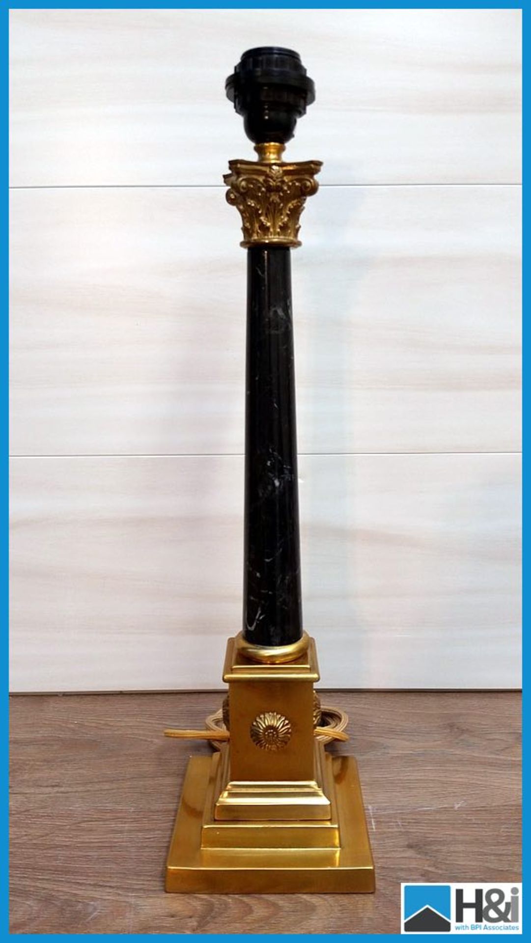 TL200 Square based table lamp with Italian Brazilian Black Marble 143mm Gold Base H540mm Not - Image 2 of 4