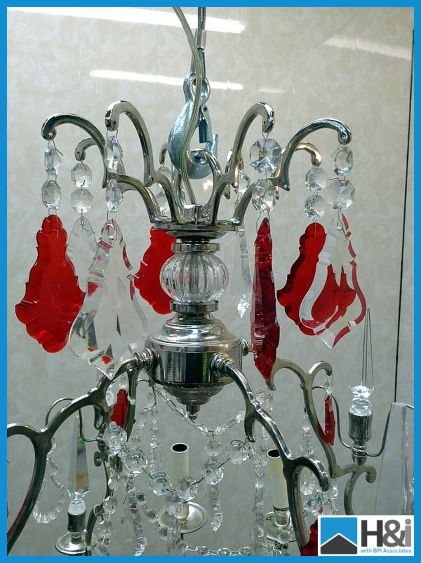 CRY408 8 light Chandelier in Nickel framework with Clear & Red small medium and large Crystal - Image 3 of 6