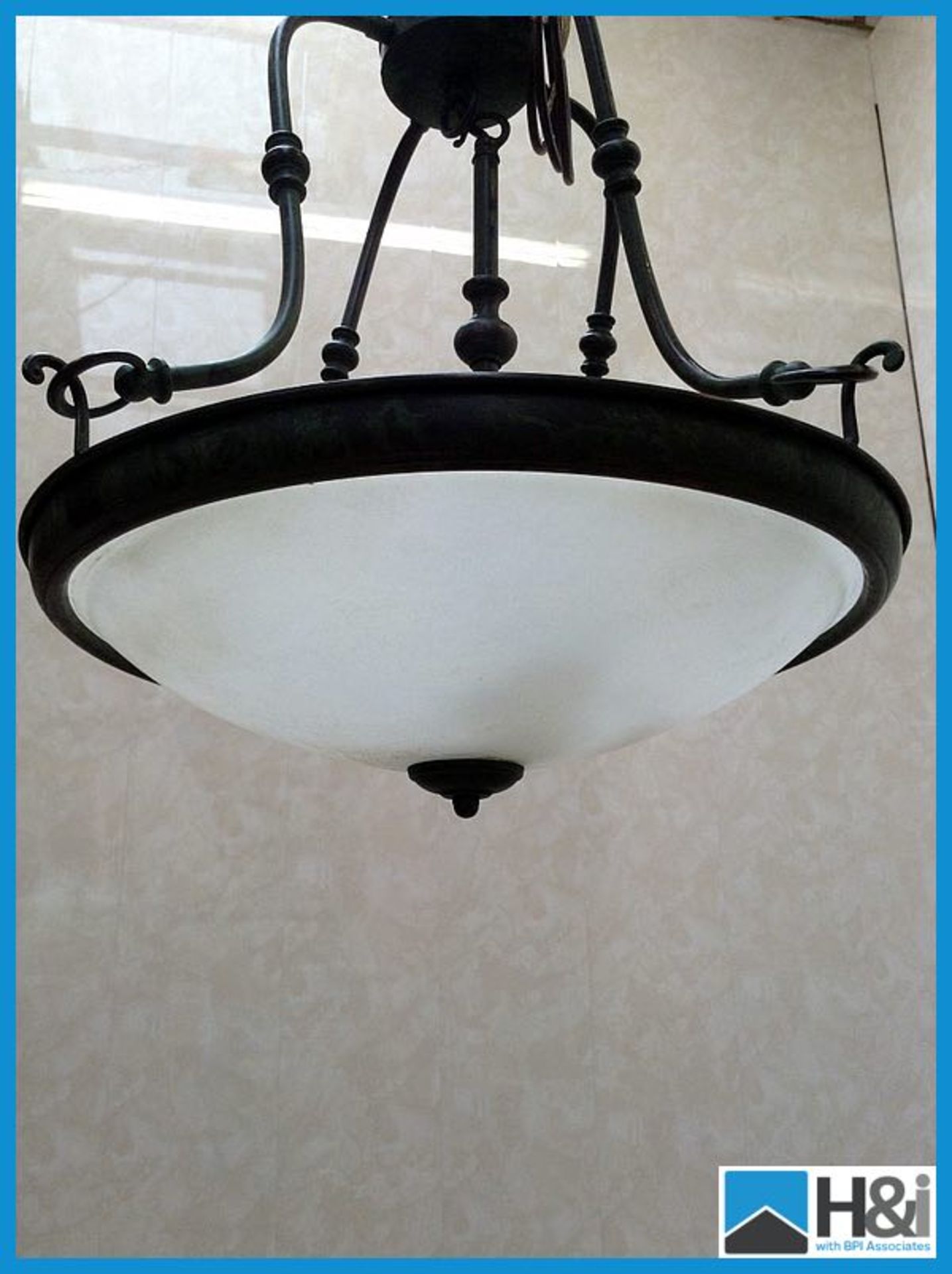 VF113 3 light ceiling mount with glass chain length 1000mm W420mm H470mm Normally 820GBP - Image 2 of 2