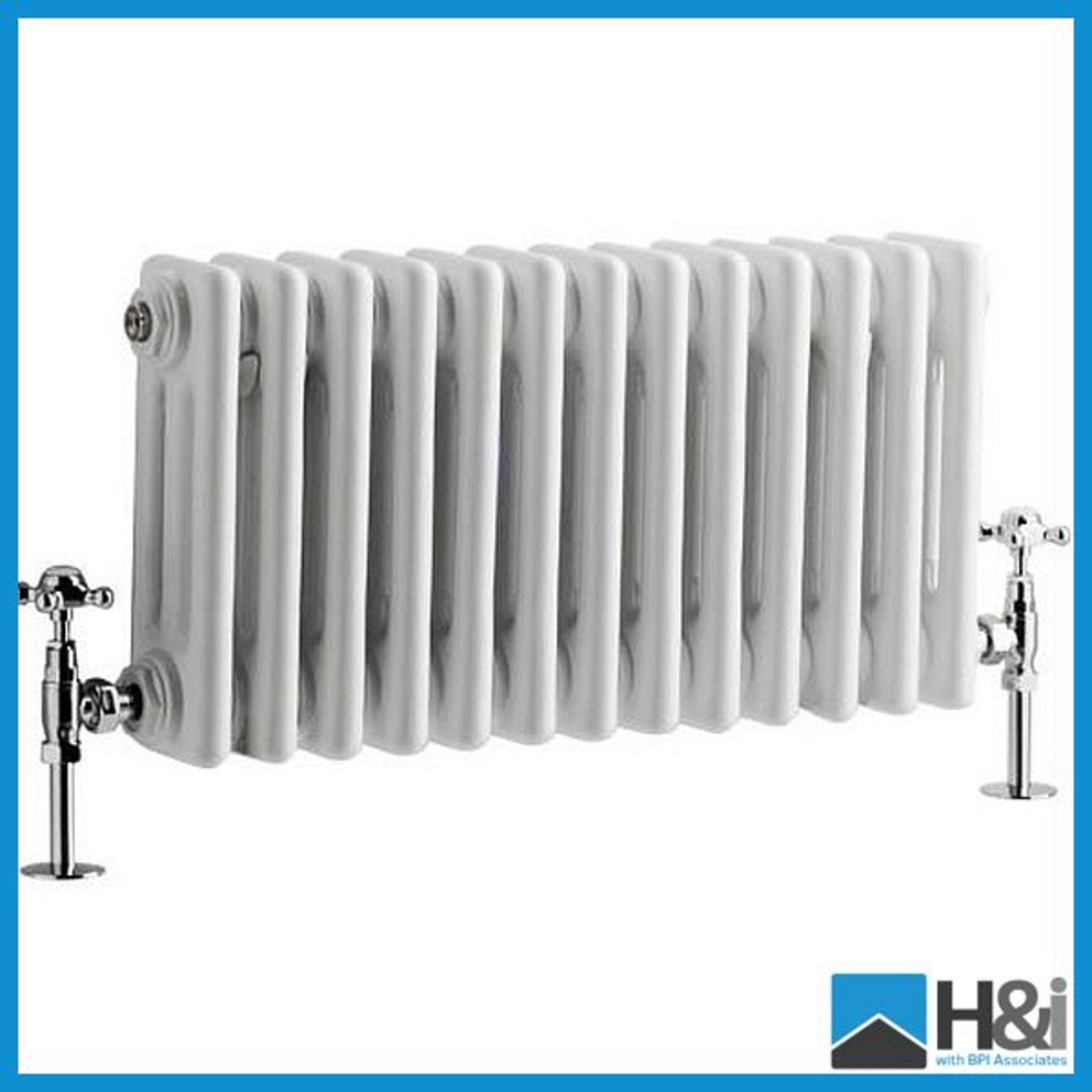 Traditional 'Windsor' White 3 Column Horizontal Designer Radiator 300mm x 608mm. 1,817 BTU. 533W.