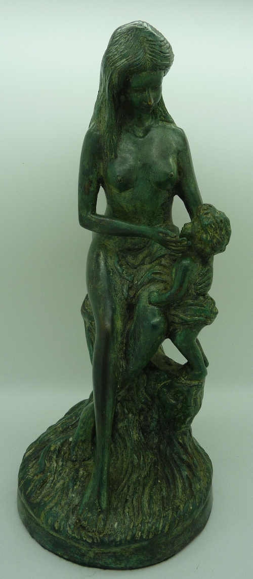 A cast bronze figure of a woman and child, height 23.5cm