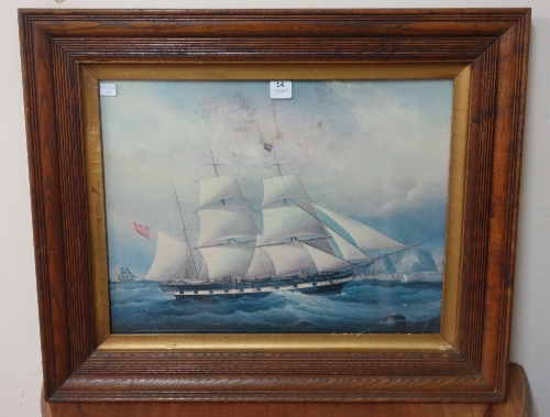 A print of a 19th Century British clipper, framed