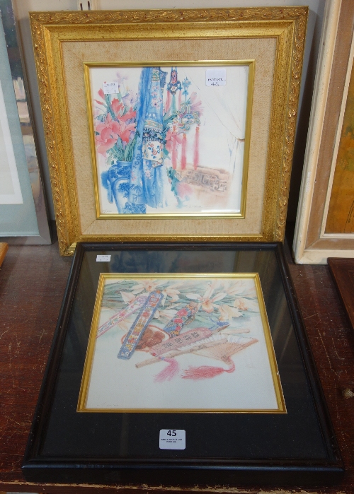 A pair of Nilana still life prints, framed