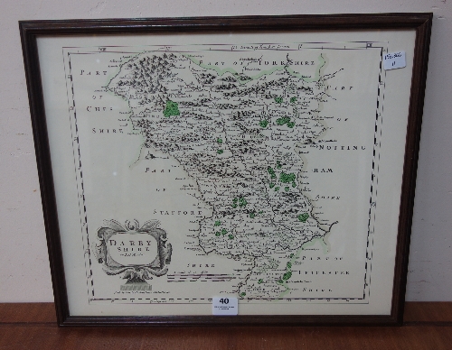 A reproduction Robert Morden map of Darbyshire, framed