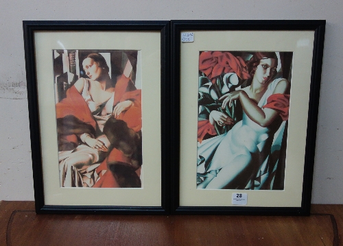 A pair of Len Picker portrait prints, framed