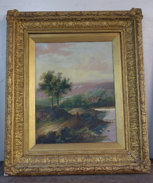 C. Morris, river landscape with a cottage, oil on canvas, framed